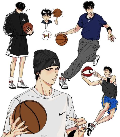 Slam Dunk Art, Slamdunk Rukawa, Aesthetic Body Men, Drawing Basketball, Sketchbook Pages Inspiration, Kaede Rukawa, Basketball Outfit, Rukawa Kaede, Basketball Drawings