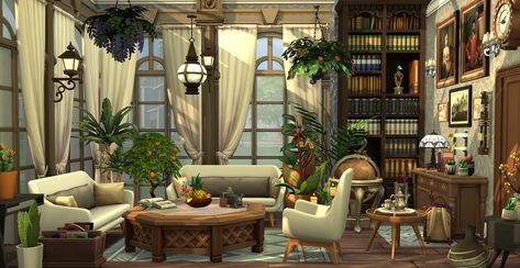 Boho House Interior, Hogwarts Common Rooms, Cottagecore Houses, Unique Houses Exterior, Living Room Sims 4, San Myshuno, Sims 4 House Plans, Sims 4 House Building, Sims 4 House Design