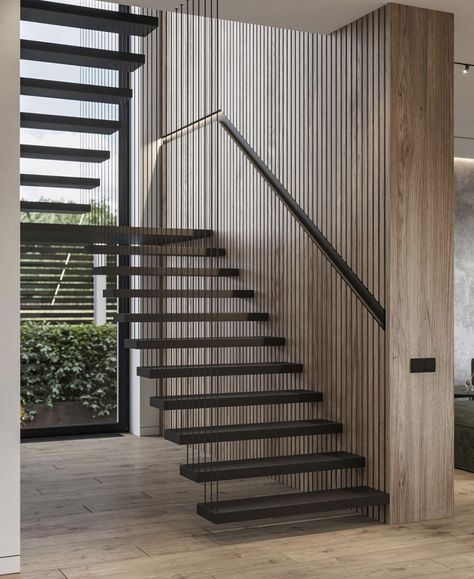 Staircase Interior Design, Modern Stair Railing, Staircase Design Modern, Stairs Design Interior, Stairs Architecture, Stairs Design Modern, Stairway Design, Floating Stairs, Floating Staircase