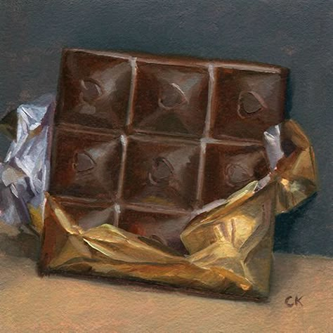 Chocolate Bar, 4" x 4", oils on paper. Buy at ckornacki.etsy.com. In 2015, I started a weekly food painting initiative. Every Monday, I create a small, 4" oil paintings from life. Kitchen Painting Art, Chocolate Drawing, Paintings Wall Decor, Bar Original, Nature Paint, Painting The Roses Red, Home Nature, Ancient Paintings, Brown Painting