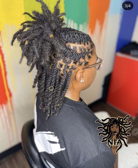 Ropes Locs Style, Loc Styles Medium Short, Barrel Twist Locs Women Half Up Half Down, Loc Styles For Woman, Barrel Twist And Two Strand Locs, Loc Styles Half Up Half Down Barrel Twist, Half Up Half Down Hair Loc Styles, Black Women Loc Styles, Half Up Loc Styles For Women