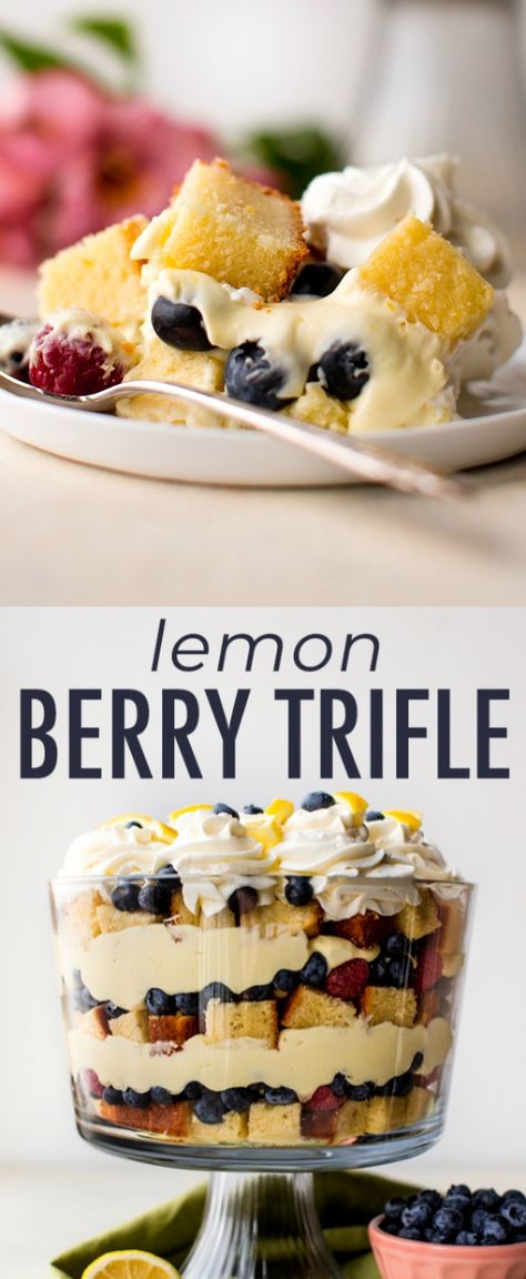 Lemon Berry Trifle, Lemon Cheesecake Filling, Berry Trifle Recipe, Dessert Spring, Trifle Bowl Recipes, Trifle Dessert Recipes, Whipped Cream Recipe, Homemade Greek Yogurt, Berry Trifle