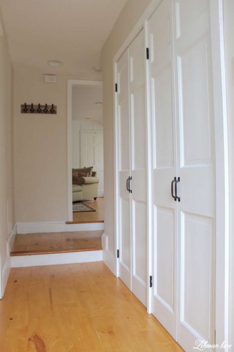 Hallway Bifold Closet Doors, Bi Fold Doors Kitchen, Interior Door Makeover, Bifold Doors Makeover, Double Closet Doors, Folding Closet Doors, Diy Closet Doors, Bedroom Closet Doors, Door Makeover Diy