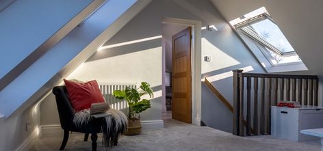 VELUX loft conversion of the year | Winner | Sarah in Manchester Loft Conversion Landing, Velux Loft Conversion, Loft Conversion Layout, Bungalow Loft Conversion, Attic Conversion Ideas, Loft Conversion Stairs, Loft Conversion Plans, Loft Conversion Bedroom, Loft Designs