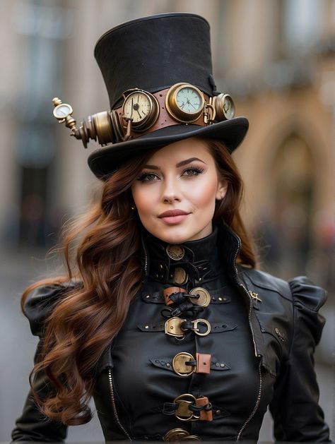 Steampunk Hairstyles With Hat, Steampunk Fashion Women, Steampunk Photography, Steampunk Illustration, Steampunk Hairstyles, Steampunk Woman, Mode Steampunk, Steampunk Couture, Steampunk Top Hat