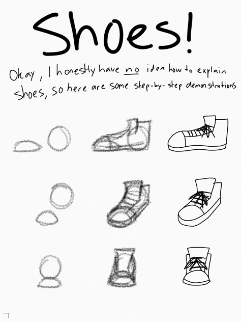 Someone requested a shoe tutorial? This is the simplest way I draw shoes, other than just squarish lumps at the end of feet Forward Facing Shoes Drawing, Shoe Study Drawing, Female Shoes Drawing, Cartoon Shoes Reference, Simple Shoe Drawing, Shoe Drawing Tutorial Front View, How To Draw Shoes Easy, Draw Shoes Tutorial, How To Draw Shoes Side View