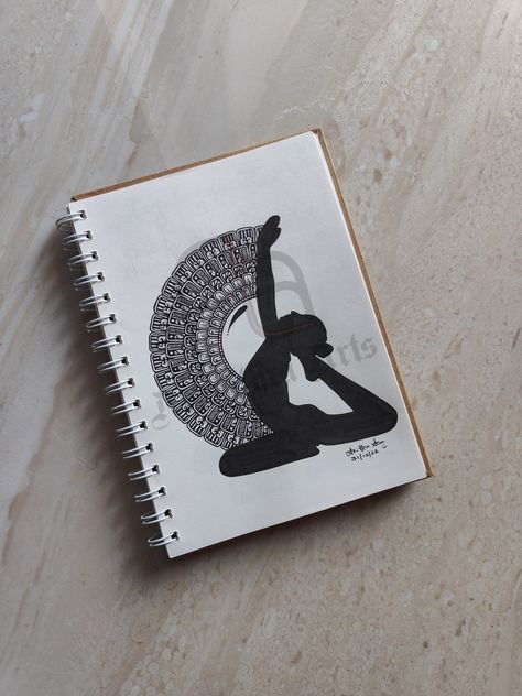 Yoga Project Cover Page, Yoga Mandala Art, Yoga Poses Drawing Art, Yoga Day Drawing, Yoga Poses Drawing, Yoga Painting, Car Symbols, Yoga Mandala, Book Art Projects