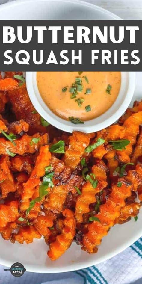 Butternut Fries, Vegan Butternut Squash Recipes, Healthy Squash Recipes, Butternut Squash Fries, Squash Fries, Butternut Recipes, Healthy Butternut Squash, Frozen Butternut Squash, Baked Butternut Squash