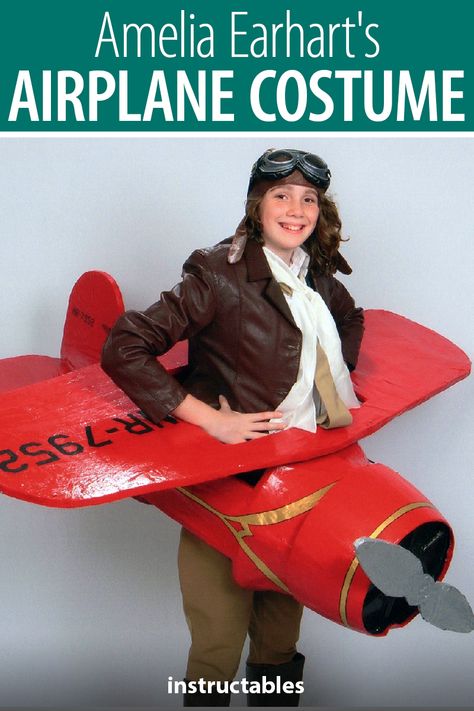 Make a cardboard or insulation foam airplane costume to compliment your Amelia Earhart costume or just to be a plane! #Instructables #Halloween #historical #kids #history Plane Costume, Amelia Earhart Costume, Airplane Costume, Cardboard Airplane, Pirate Halloween Decorations, Foam Airplane, Pirate Halloween, Fancy Costumes, Amelia Earhart