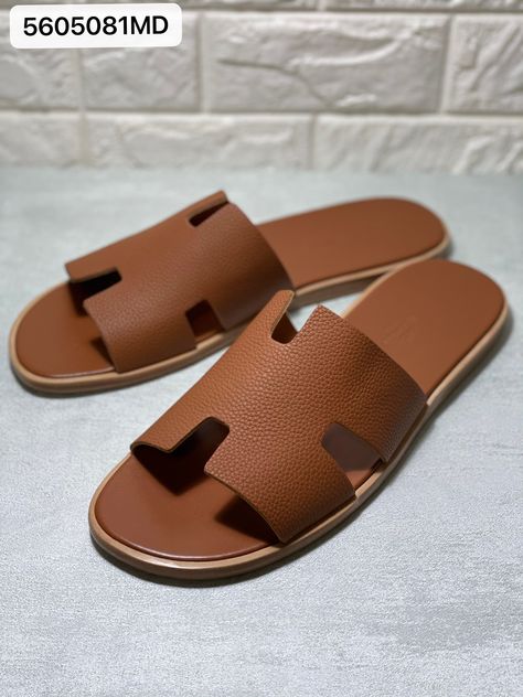 Hermes Slippers For Men, Men Slippers Leather Handmade, Male Slides, Male Slippers, Brown Slides, Hermes Slippers, Slippers For Ladies, Slippers Brown, Slippers Outfit