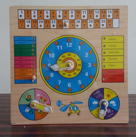 Wooden clock , calander and weather (TS-T-65) Easy Math Activities, Easy Math, Creative Math, Math Crafts, 1 April, Math Tricks, Wooden Clock, School Decorations, Therapy Activities