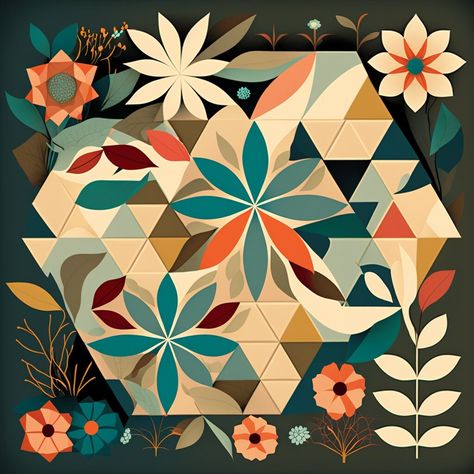 The geometric floral pattern is a modern and abstract design that combines the beauty of flowers with the precision of geometry. The pattern features various flowers and foliage, often depicted in bold and graphic shapes such as triangles, squares, and hexagons. The flowers and foliage are arranged in a way that creates a sense of movement and dynamism, with the geometric motifs adding a contemporary touch to the overall design. What makes the geometric floral pattern so unique is its fusion of Islamic Border, Geometric Shapes Pattern, Geometric Flower Pattern, Graphic Shapes, Beauty Of Flowers, Geometric Prints, Geometric Flower, Geometric Motifs, Digital Scrapbooking Layouts