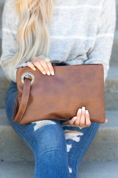 Cheap Brown Clutch With Zipper Closure, Classy Yet Trendy, Brown Clutch, Oversized Clutch, Mom Bags, Lightweight Bag, Wristlet Clutch, Leather Clutch Bags, Wrist Strap