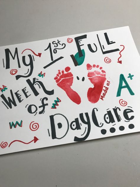 Infant Crafts For Back To School, First Week Of Daycare Infant, My First Day Of Daycare Infant, My First Day Of Daycare Craft, First Day At Daycare Craft, 1st Day Of Daycare Infant Craft, Back To School Arts And Crafts For Infants, Preschool Infant Room Decor, First Week Of Daycare Activities