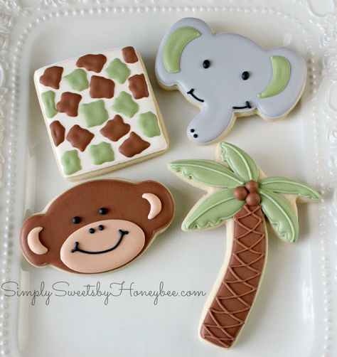 Simple Monkey Cookies Insect Cookies, Easy Cupcakes Decoration, Cars Theme Cake, Monkey Cookies, Monkey Birthday Parties, Safari Cookies, Theme Cookies, Decorative Cookies, Iced Biscuits