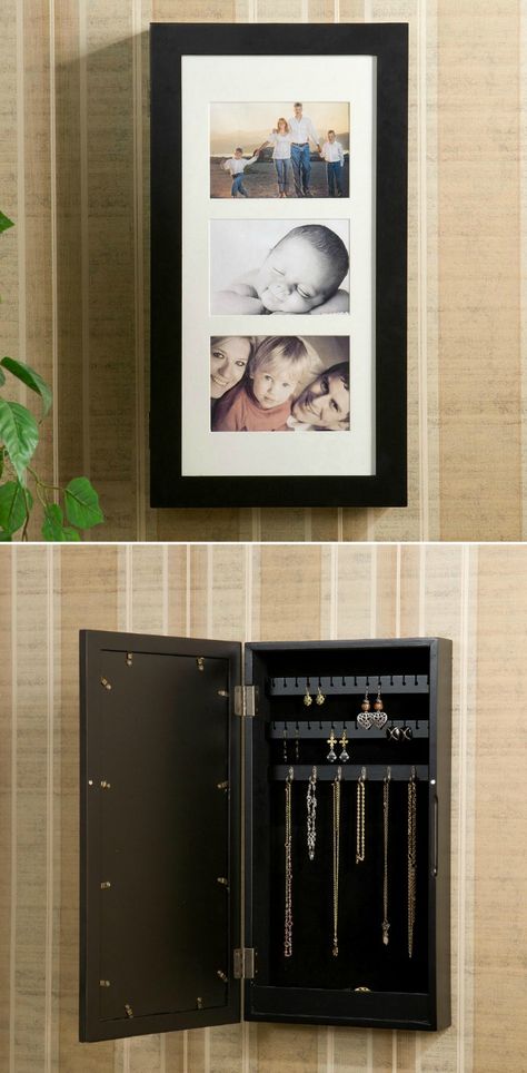 Organize your jewelry with these 20 stylish storage ideas - Photo display jewelry armoire Brass Wall Hook, Burlap Background, Double Sided Mirror, White Jewelry Box, Jewelry Chest, Beautiful Storage, Organize Declutter, Jewelry Armoire, Jewelry Tray