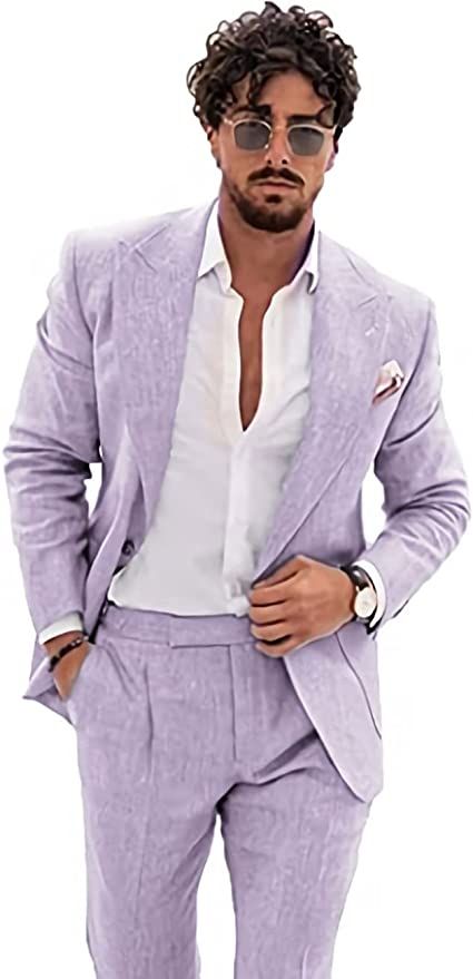 Amazon.com: Wangyue Men's 2-Piece Linen Suit Casual Slim Fit Vintage Suits Groomsmen Tuxedos Wedding Summer Beach Blazer Pants Set : Clothing, Shoes & Jewelry Summer Suit Men, Linen Suit For Men, Engagement Party Outfits, Romeo And Juliet Costumes, Group Photo Shoot, Tux Prom, Suits Groomsmen, Linen Suits For Men, Blazer Pants Set