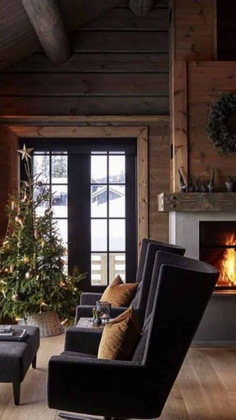 Winter Aesthetic, Christmas Decor, Winter Wonderland, Winter, Christmas Present Wrapping, Ski Aesthetic, Skiing, Snowboarding, Ski Resort Design Exterior, Building A New Home, My Dream Home, Rustic House, Great Rooms, Christmas Decor, Family Room, Room Design, Sweet Home