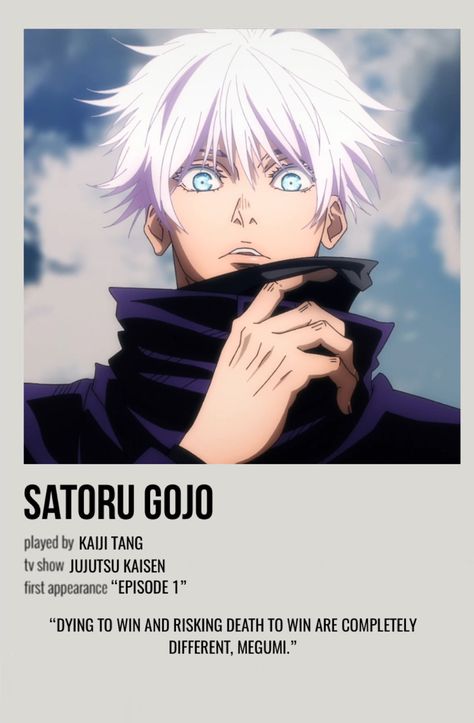 minimal polaroid character poster for satoru gojo from jujutsu kaisen Jujutsu Kaisen Shibuya Arc, Minimalist Things, Kokichi Muta, Anime Polaroid, Shibuya Arc, Yuichi Nakamura, Anime Character Names, Arte Do Kawaii, Anime Suggestions