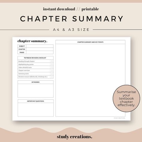 Chapter Summary Sheet for Students Summary and Revision Revision Sheet Planner Insert A4 and A3 Size Instant Download - Etsy Schedule Study, Study Sessions Planner, Student Printables, Bible Background, Assignment Tracker, Note Taking Tips, Study Planner Printable, Notion Dashboard, Chapter Summary