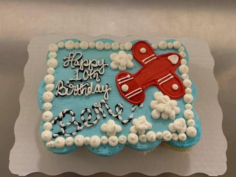 Airplane Cupcake Cake, 2 Cupcake Cake, Airplane Cupcakes, Dump Truck Cakes, Birthday Sheet Cakes, Truck Cakes, Airplane Party, Birthday Themes, Cupcake Cake