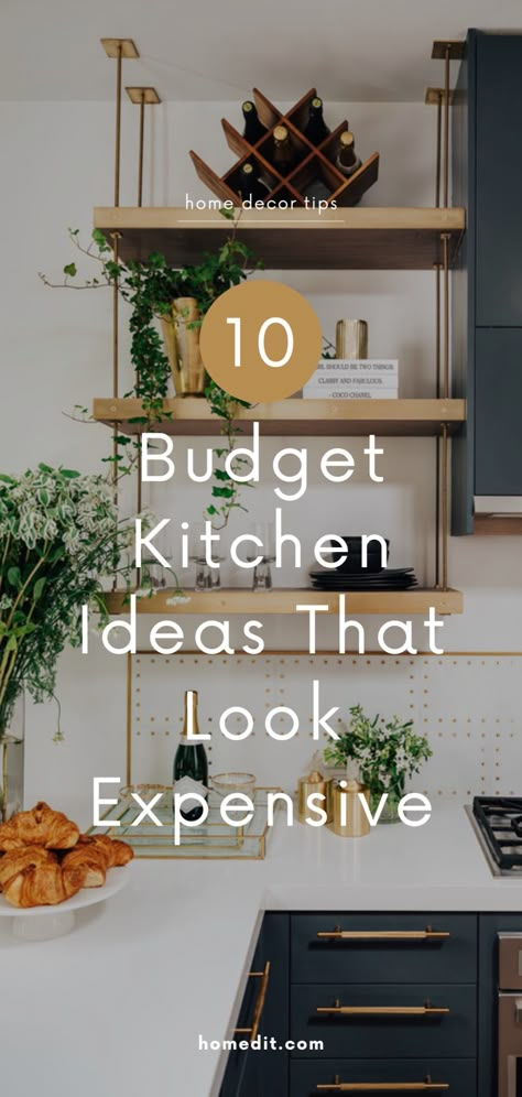 10 Ways to Make Your Kitchen Look Expensive on a Budget Turn your dream modern kitchen into a reality on a budget with our 10 budget kitchen ideas! You don't have to break the bank for a kitchen makeover. Discover 10 cheap home decor ideas that'll make your kitchen look luxurious. Click through for all the tips on kitchen budget home decorating. Must Have Kitchen Upgrades, Small Budget Kitchen Ideas, Simple Modern Kitchen Decor, Kitchen Ideas Budget Friendly, Budget Kitchen Update, Kitchen Decor Inspo Aesthetic, Townhome Kitchen Decor, Modern Kitchen Accessories Decor, New Home Decorating Ideas Budget