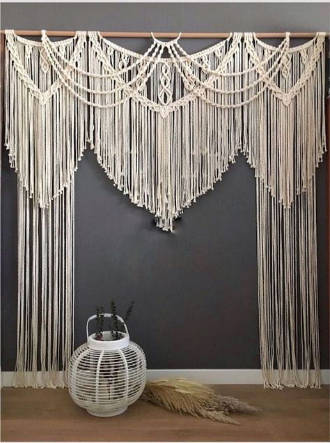 Curtains Macrame, Wedding Backdrop Wall, Macrame Wall Hanging Ideas, Macrame Wedding Arch, Macrame Wedding Decor, Macrame Curtains, Macrame Door, Macrame Door Curtain, Curtains Boho