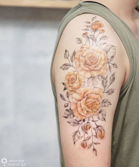 Yellow Rose And Daisy Tattoo, Yellow Rose Bouquet Tattoo, Yellow Roses Tattoo, Yellow Flower Tattoo, Yellow Flower Tattoos, Yellow Rose Watercolor, Dawn Tattoo, Yellow Rose Tattoo, Coverup Ideas