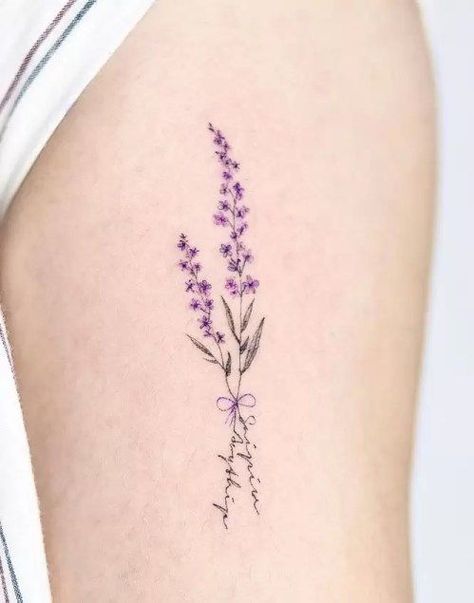 Lilac Tattoo Design, Lilac Flower Tattoo, Flower Tattoo Meaning, Delicate Feminine Tattoos, Lilac Tattoo, Tattoo Removal Cost, Purple Tattoos, Trending Tattoo, Flower Tattoo Meanings