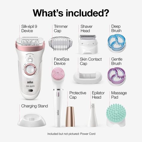 Braun Epilator Silk-épil 9 9-985, Facial Hair Removal for Women, Hair Removal Device, Shaver, Cordless, Rechargeable, Wet & Dry, Facial Cleansing Brush Introducing the deluxe beauty set Braun’s most premium set for smooth skin on all body parts. For use on face, legs and sensitive areas. Follow our regimen to achieve flawless skin: exfoliate, epilate, shave, cleanse. Shave & Trim Gently and painlessly removes hair from sensitive areas like the underarm or bikini line. Braun Silk Epil 9, Facial Hair Removal For Women, Braun Epilator, Leg Hair Removal, Glow Hair, Life Hacks Beauty, Hair Removal Device, Facial Hair Removal, Electric Razor