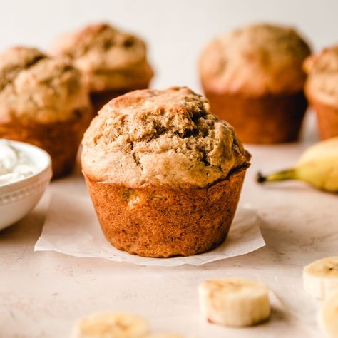 One Bowl Banana Muffins with Sour Cream (Yields 6) One Bowl Banana Muffins, Banana Muffins With Sour Cream, Sour Cream Banana Muffins, Muffins With Sour Cream, Healthy Sour Cream, Baking Soda Substitute, Yummy Muffins, Moist Banana Muffins, Banana Desserts