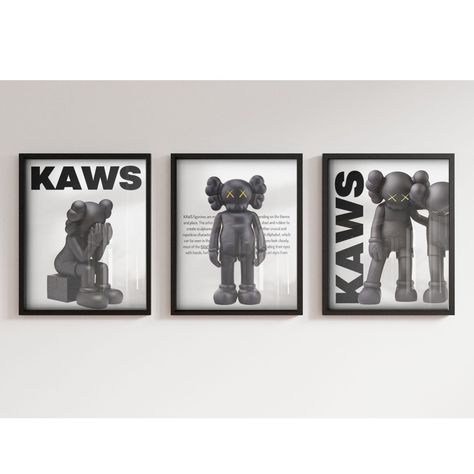 New Glass Framed Kaws Wall Art Set Of 3. Hangs Great In Any Room Or Wall. Add Color And Design To Any Room, Office, Or Gym. Frames Size: 9.5”X11.5” Includes 3 Glass Frames Self Portrait Bedroom Decor, Minimal Dorm Room Decor, Wall Decor Bedroom Men Room Ideas, Black And White Living Room Wall Decor, Black And Grey Dorm Room Ideas Guys, Kaws Decoration Room, Bedroom Decor For Grey Walls, Male Dorm Decor, Kaws Bedroom Ideas