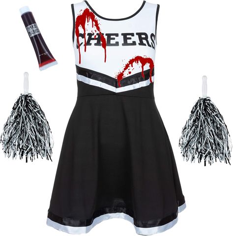 Zombie Cheerleader Costume Women Outfit with Cheerleader Pom Poms - Dead Halloween Cheerleader Fancy Dress Costume - High School Musical Zombie Outfit Women Cheerleader Dead Cheerleader Costume, Zombie Fancy Dress, Halloween Cheerleader, Stag Fancy Dress, Cheerleader Fancy Dress, Zombie Outfit, Pompom Girl, Zombie Cheerleader Costume, Cheerleading Dress