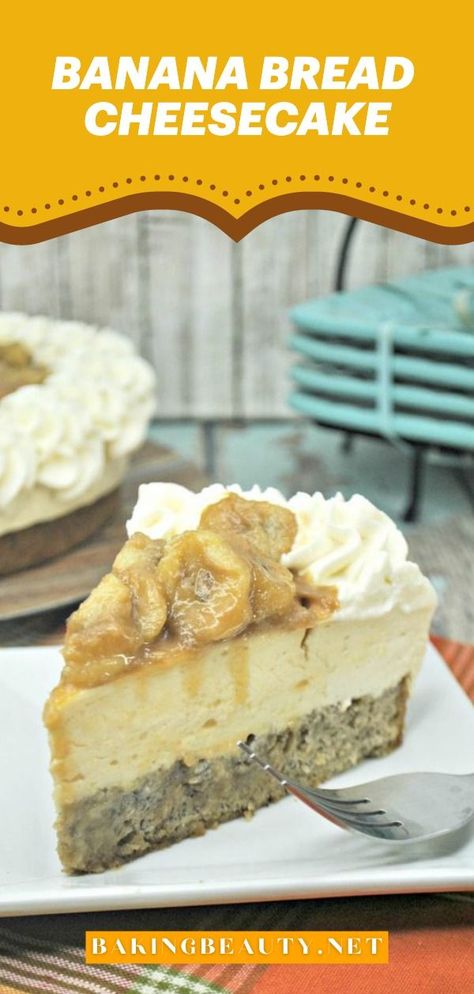 Banana Bread Cheesecake, Mother's day dessert idea/ baking recipe/ sweet treat Banana Bread Cheesecake, Mother's Day Dessert, Banana Nut Cake, Bread Crust, Mothers Day Desserts, Banana Cheesecake, Banana Nut Muffins, Moist Banana Bread, Best Banana Bread