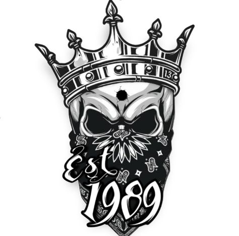 Est 1989 Tattoo, 1989 Tattoo, Skull Tattoo With Crown, Chrome Skull Tattoo, Spooky Island Disco Skull Tattoo, Skeleton With Crown Tattoo, Punk Skull Tattoo, Engine Tattoo, Cool Wallpapers Art