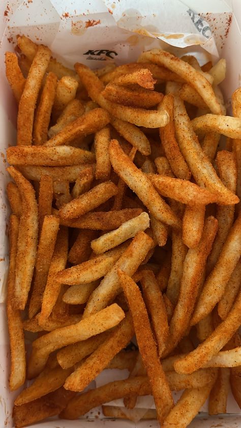 Kfc Spicy Fries, Kfc Fries Recipe, Spicy Food Aesthics, Food Aesthetically, Kfc Fries, Kfc Aesthetic, Fries Aesthetic, Spicy Fries, Food Poetry