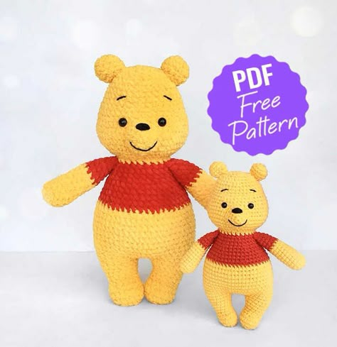 Winnie Poo, Disney Crochet Patterns, Bear Patterns Free, Crochet Bear Patterns, Crochet Toys Free, Winnie The Pooh Plush, Crochet Teddy Bear Pattern, Crochet Disney, Pola Amigurumi