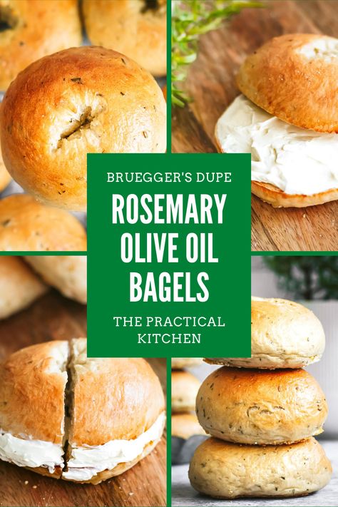 These rosemary olive oil bagels are just as good as Bruegger's and still only take less than 3 hours to make. Serve with cream cheese. Rosemary Bagel Recipe, Brueggers Bagels Recipe, Bagels Aesthetic, Bagels Recipe Homemade, Rosemary Olive Oil, Bagels Recipe, Yeast Recipes, Plain Bagel, Cheese Bagels