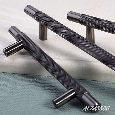 Alzassbg AL3015AS Brushed Black Nickel, 5 Inch(128mm) Hole Centers Cabinet Hardware T Bar European Style Knurled Drawer Handle Pulls 10 Pack - - Amazon.com Kitchen Cabinet Pulls Hardware Black Brushed Nickel, 5 Inch Cabinet Pulls On Cabinets, Modern Farmhouse Cabinet Hardware, Cabinet Handles Kitchen, Brushed Nickel Cabinet Hardware, Black Stainless Steel Kitchen, Black Refrigerator, Black Cabinet Hardware, Farmhouse Cabinets