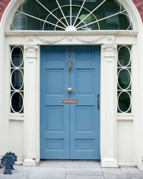 White House Red Brick, Door Color Ideas, Red Brick Exteriors, Green Front Doors, Blue Front Door, Grey House, Black Front Doors, Grey Doors, Glass Panel Door