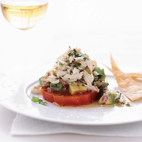 Chile-Lime Crab Salad with Tomato and Avocado Crab Avocado, Salads For Parties, Crab Salad, Salad Recipes For Dinner, Crab Recipes, Chili Lime, Avocado Recipes, Heirloom Tomatoes, Avocado Salad