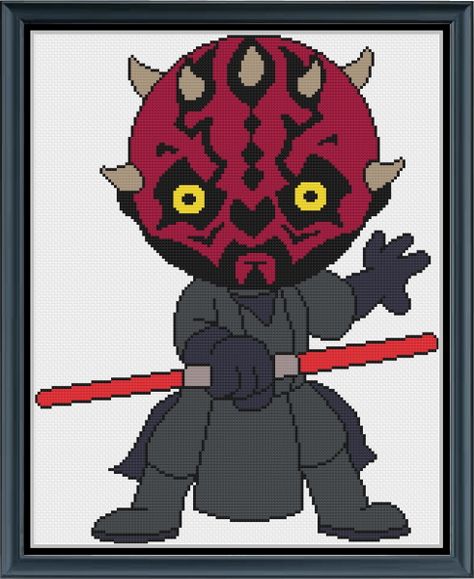 Chibi Cross Stitch, Star Wars Darth Maul, Darth Maul, Stitch 2, Star Wars Darth, Plastic Canvas Patterns, Canvas Patterns, Drawing Art, Plastic Canvas