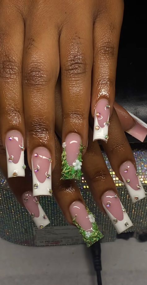 Moss Garden Nails, Moss Nails, Garden Nails, Acrylic Toe Nails, Acrylic Nail Set, Colored Acrylic Nails, Dope Nail Designs, Short Square Acrylic Nails, Exotic Nails