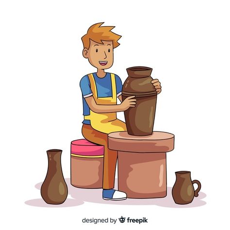 Hand drawn person making pottery Free Ve... | Free Vector #Freepik #freevector #background #people #hand #man Kids Bible Object Lessons, Bible Object Lessons, Making Pottery, Handmade Tableware, Greek Pottery, Ceramic Workshop, Pottery Workshop, Web Graphic Design, A Level Art