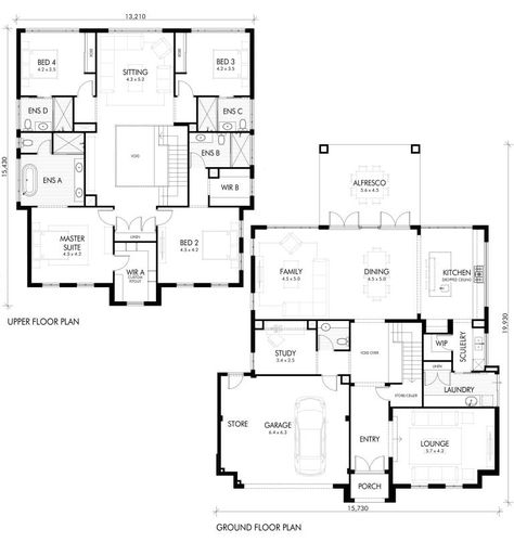 Modern Double Storey House Floor Plans, Double Storey House Plans Australia, Double Storey Floor Plans, Double Story House Plans, Double Storey House Design, West Facing House Plan, North Facing House Plan, House Plans Australia, Double Storey House Plans