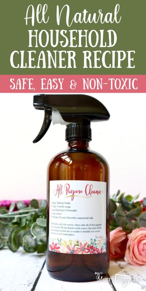 DIY Natural All Purpose Household Cleaner Recipe using Baking Soda, Castile Soap, Hydrogen Peroxide and Essential Oils via @MerryMessyLife Thieves Household Cleaner Recipe, Natural Glass Cleaner, Glass Cleaner Recipe, Homemade All Purpose Cleaner, Homemade Glass Cleaner, Messy Life, All Purpose Cleaner, Cinnamon Essential Oil, Oven Cleaner