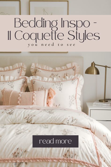 Get inspired by these 11 stunning coquette design ideas that blend elegance and charm effortlessly! Perfect for adding a touch of vintage romance to your style or home. 🌹✨ Tap to explore these gorgeous designs—you’ll want to try them all! #CoquetteStyle #DesignInspo #beddinginspocoquette Princess Room Aesthetic, Coquette Bedroom Aesthetic, Brimnes Headboard, Mauve Bedroom, Dreamy Coquette, Bedspread Ideas, Girly Room Ideas, Pink Room Aesthetic, Coquette Bedroom