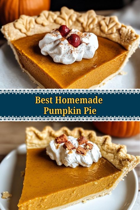 Savor the velvety texture and rich flavors of this best-ever homemade pumpkin pie. With a golden crust and a spiced filling, it’s the perfect ending to your Thanksgiving feast or any autumn dinner. Best Ever Pumpkin Pie Recipe, Best Pumpkin Pie Crust, Best Thanksgiving Pies Recipes, Fall Pie Recipes Thanksgiving, Homemade Thanksgiving Pies, Best Pumpkin Pie Crust Recipe, Thanksgiving Pies Recipes, Pumpkin Pie Filling Recipe, Pumpkin Pie Crust Recipe