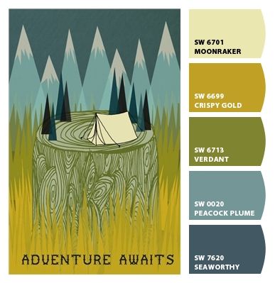 Instantly turn any picture into a palette with ColorSnap, created for you by Sherwin-Williams. Camping Colour Palette, Adventurous Color Palette, Mountain Cabin Color Palette, Adventure Colour Palette, Camping Color Palette, Camp Color Palette, Adventure Color Palette, Outdoors Nursery, Sherwin Williams Color Palette