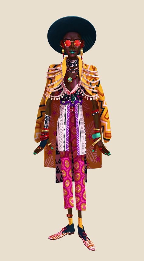 ArtStation - Sapeur Fashionista, Vy-Kim Nguyen Afrofuturism Art Illustrations, Afrofuturism Art, Afro Punk Fashion, Style Africain, Illustration Fashion Design, African Inspired Fashion, Africa Fashion, Black Love Art, Fashion Art Illustration